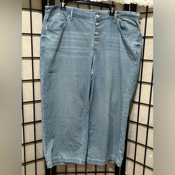 Code Bleu Striped Blue Denim WOMENS WIDE LEG CROP JEANS COSTAL, PLUS SIZE 16W - Picture 5 of 10